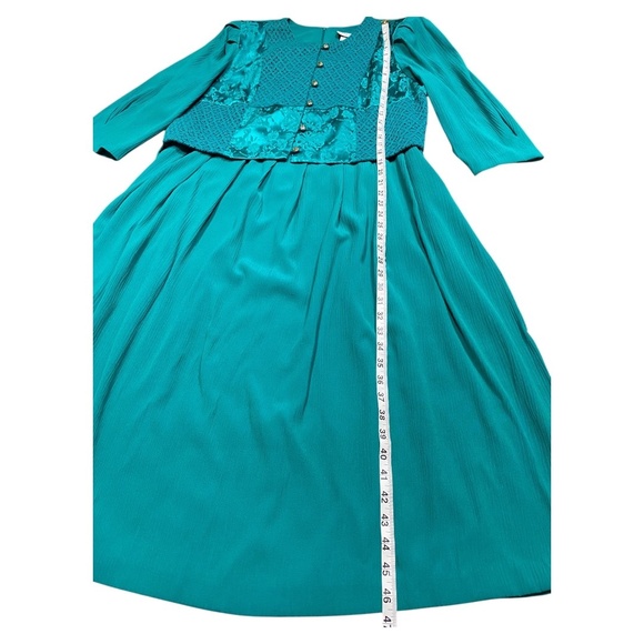 Lady Dorby Teal Dress 18W • Jacquard Lace Bodice • Vintage Midi • Plus Size - Picture 7 of 8